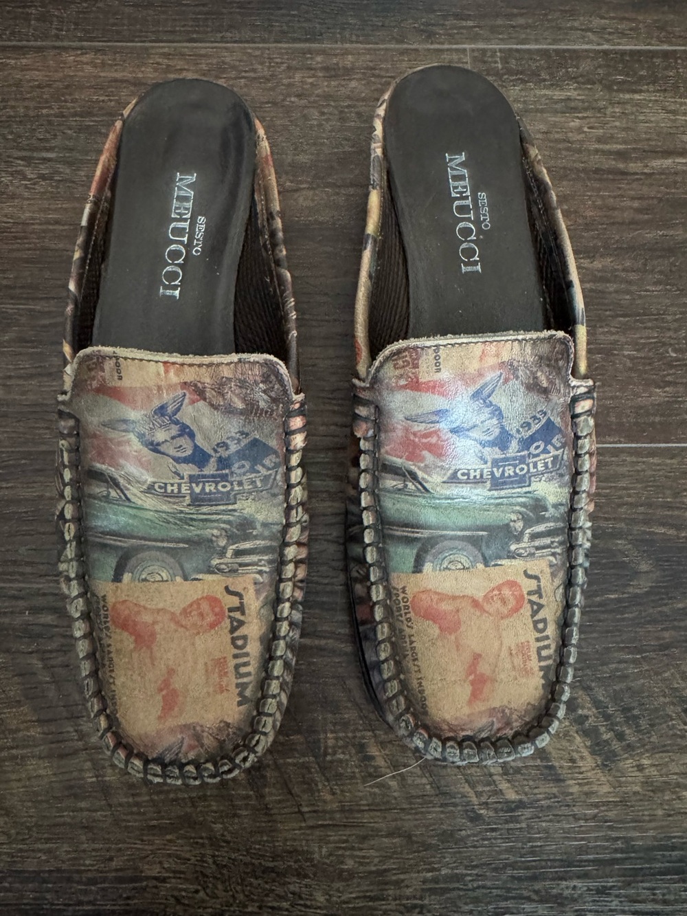 Sesto Meucci Women Leather Slip On Mules Pop Art Shoes‎ Size 6 Wearable Art - Picture 2 of 3